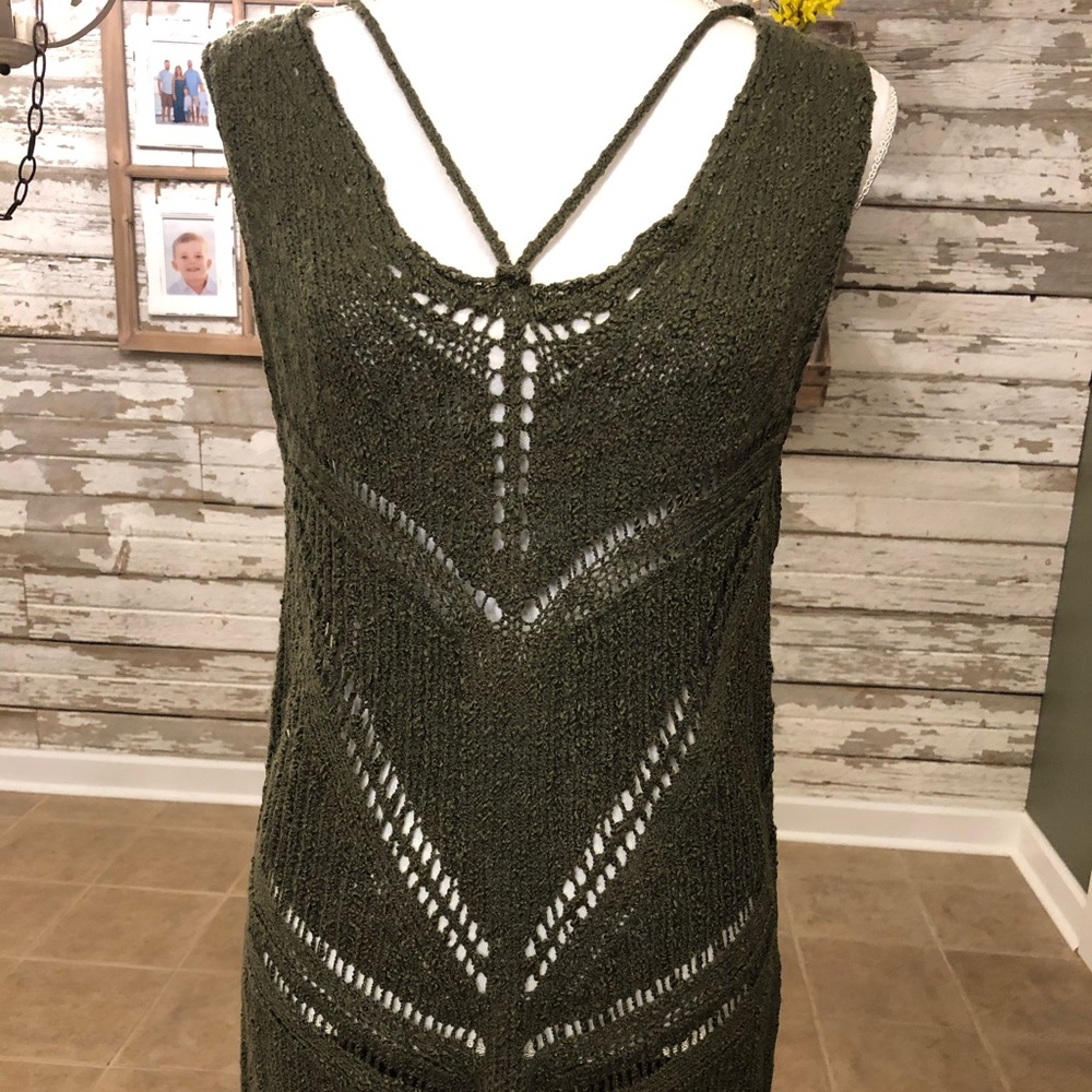 Lush Olive Green Crochet Tunic Sweater